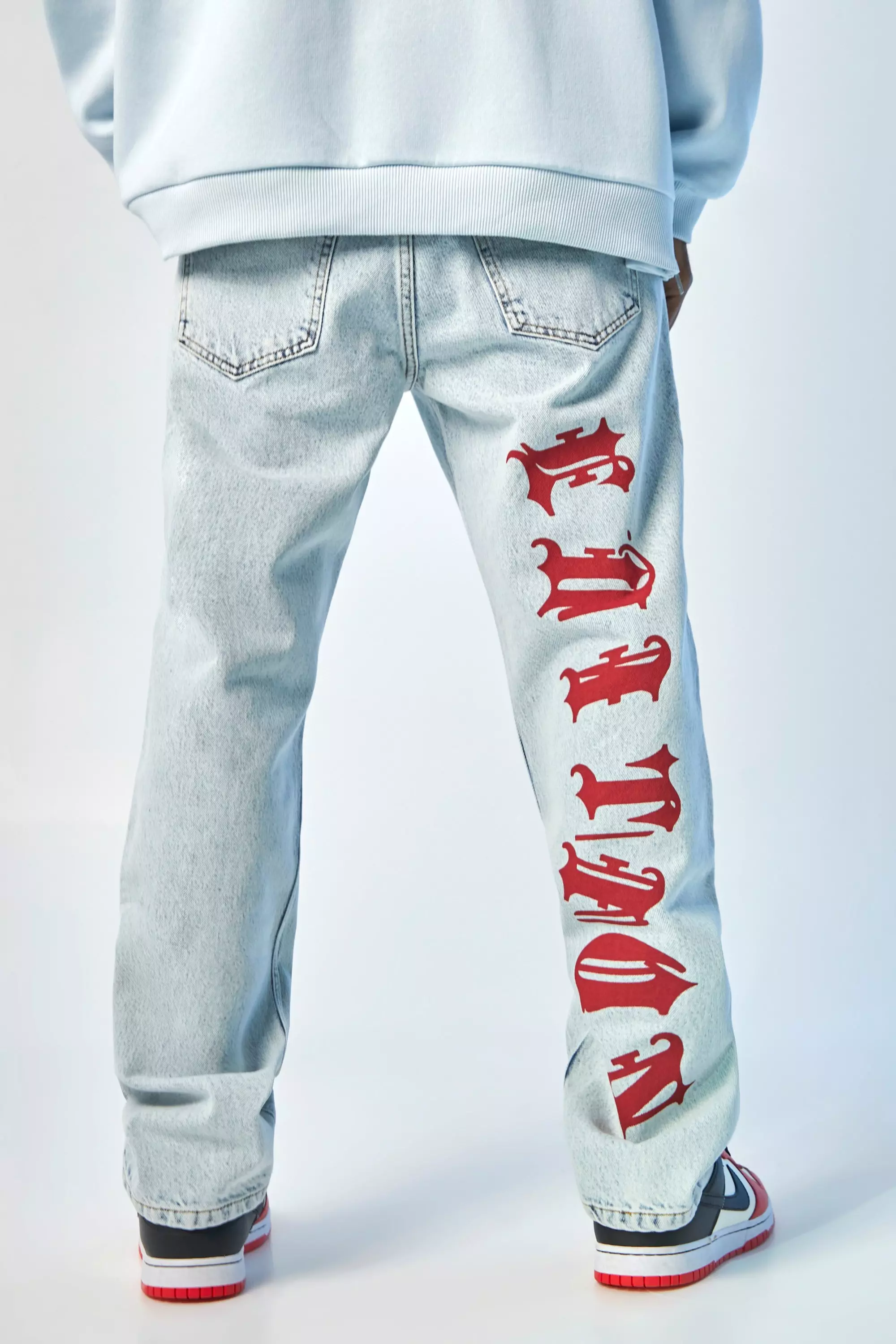 Relaxed Fit Text Dove Print Jean | boohooMAN